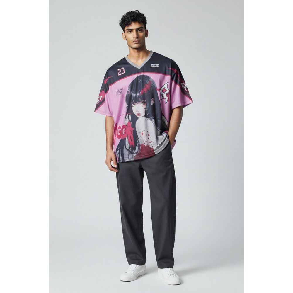 ROMWE Graphic Tee - Pink and Black - Size XL